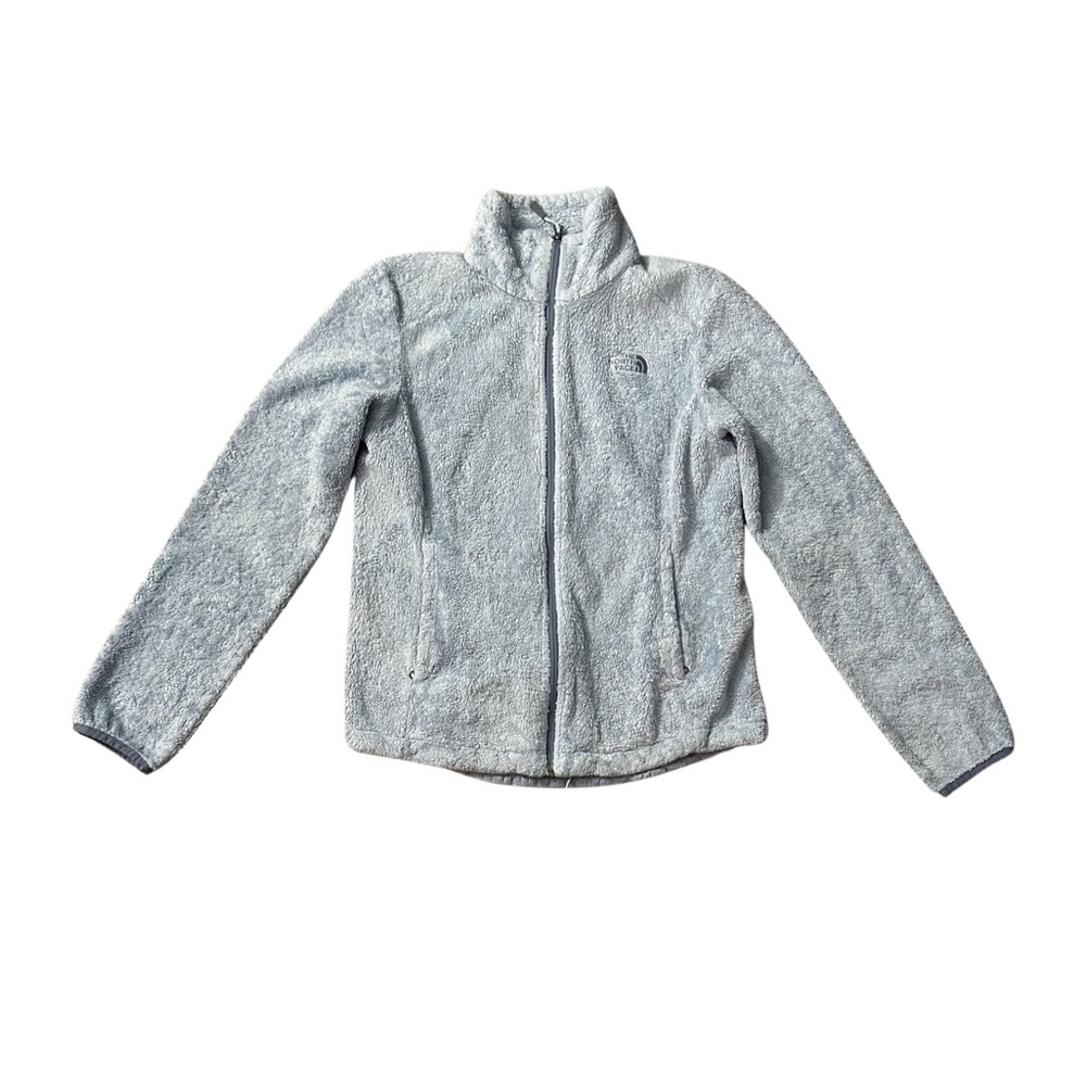 North face women’s pastel blue fuzzy zip up jacket size small